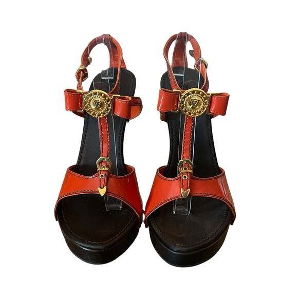 Louis Vuitton Patent Leather TStrap Stiletto Heels Sandals Orange EU 39.5 US 9.5 - Picture 2 of 12